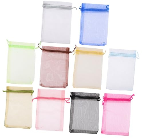 DECORNIJIA 100 piezas Organza Pequeñas Mezcla de Colores Bolsas Transparentes con Cordón para Joyería Dulces Regalos Comunión y Navidad de Unidades