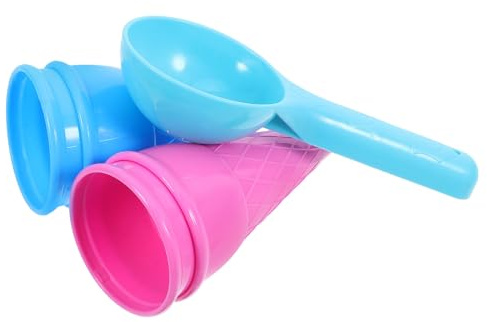 Kisangel Lot de 5 Sets de Cuillères à Glace de Cornet pour Garçon et Filles, Jouets de Plage en Plastique Coloré, Jeu de Plein Air Éducatif et Ludique, Sable et l'eau, Couleur Aléatoire
