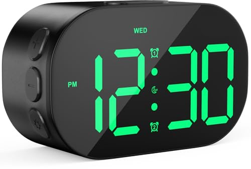 Ayybboo Réveil Numérique en Aluminium avec Grands Chiffres | Réveil Matin Digital à Luminosité et Volume Réglables, Répétition, 12/24H, Pile et USB pour Chambre, Chevet et Voyage