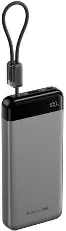 EcoFlow Rapid 20 000 mAh Batterie Externe, Recharge Rapide PPS 45 W, avec câble USB-C rétractable intégré pour Les déplacements, Compatible avec iPhone, Galaxy, Ordinateur Portable, Noir