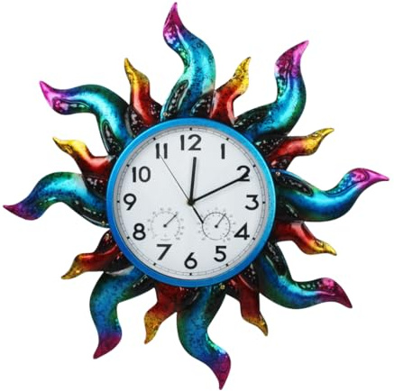 HOBYLUBY Grande orologio da esterno silenzioso senza ticchettio, orologio da parete per esterni con termometro e umidità, per patio, soggiorno, cucina (Colorgul)