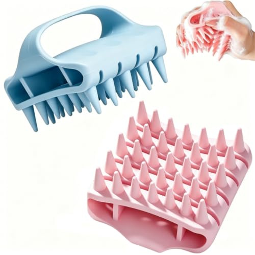 Scalp Massage Comb, Handheld Soft Silicone Shampoo Brush, Hair Care Massager for Boosting Hair Growth, for Exfoliation, Oil Control Massage, Anti-Dandruff (Blue+Pink)