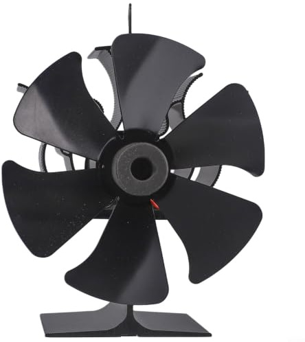 Wärmebetriebener Ofenventilator, 6 Flügel, schwarzes Aluminium, Kamin-Umluftzirkulator, leiser Betrieb unter 25 dB, energieeffizient für Holzbrenner und Holzfeuer