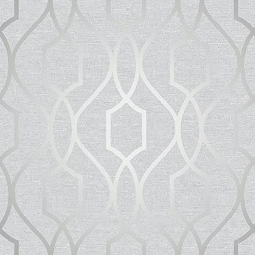 Fine Décor FD41995 UK Apex Papier peint mural Motif treillis Gris pierre/argenté