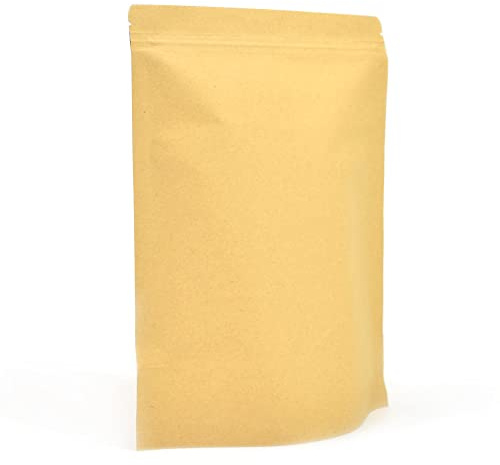 100 kraftpapper stående återanvändbara matpåsar (170 mm x 240 mm x 40 mm) | foliefodrade, värmeförseglingsbara | återförslutningsbara Ziplock-väskor slita | brunt pappersförpackning för kaffebönor