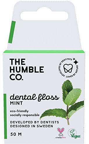 The Humble Co. Hilo Dental | Menta Fresca | Ecológico, Vegano para su Cuidado Bucal Diario, Aprobado por el Dentista - Elimina la Placa y le da una Sensación Fresca (1 x 50m)