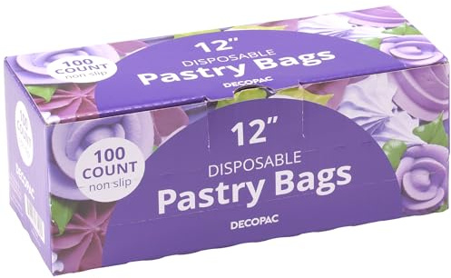 DecoPac Disposable Pastry Bag, Piping Bags with Non-Slip Outer Surface, Pack of 100 Clear Bags - 12 Inch