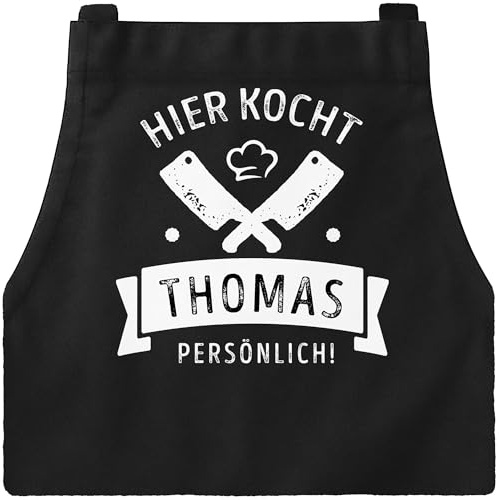 MoonWorks® Grill-Schürze Kochschürze für Männer mit Spruch Hier kocht der Chef persönlich Baumwoll-Schürze Küchenschürze
