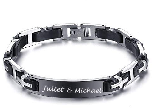 kaululu Personalisierte Armbänder Schmuck Herren Damen Paare Armband mit Gravur Namen Freundschaftsarmband Armband Edelstahl mit Partnerarmband für Männer & Frauen Geschenk (H-Black)