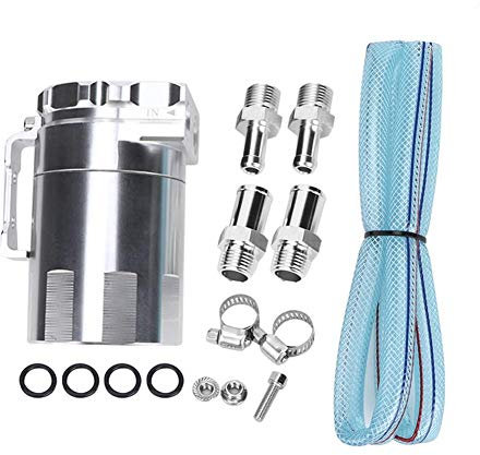 Serbatoio di raccolta olio, Motore di alluminio Serbatoio di raccolta olio Sfiato serbatoio Serbatoio Accessori per modifica auto(Argento)