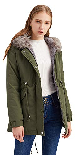 Parka Mujer Abrigo Mujeres Tallas Grandes Parkas con Capucha de Pelo Abrigos Largos Oversize Señora Largo Chaqueta Acolchada Mujer Invierno Anorak Acolchado Chaqueton Chaquetones Cazadora Verde L