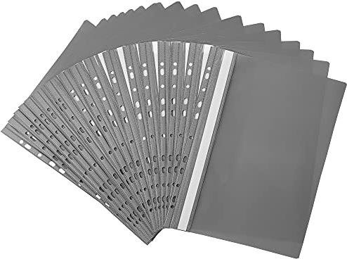 Netuno 20x Schnellhefter A4 Grau Kunststoffmappe mit Klarsichtdeckel Beschriftungsfeld gelocht Mappe Ordnung Büro Studium Archiv Aufbewahrung Dokumente