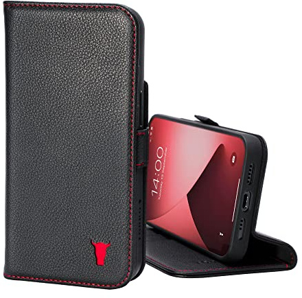 TORRO Hülle kompatibel mit iPhone 13 Pro Max – Premium Leder Hülle mit Standfunktion und Kartenfächern (Schwarz)