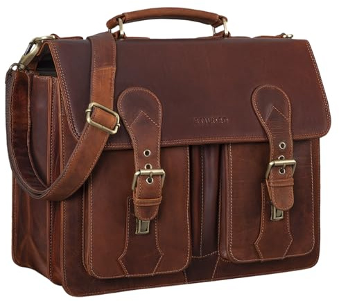 STILORD “Kronos” Cartella insegnante Pelle Classica Borsa Lavoro Grande Uomo Donna Portadocumenti Ventiquattrore Cuoio Colore:porto - cognac