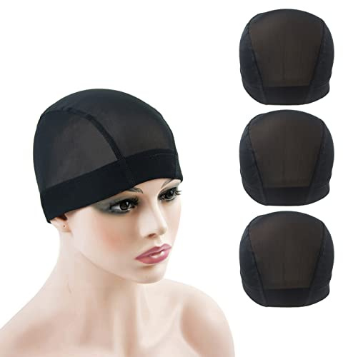 3 Pcs Mesh Cap Wig Caps for Making Wig Stretchy Wigs Cap with Wide Elastic Band (Black Mesh Cap M)