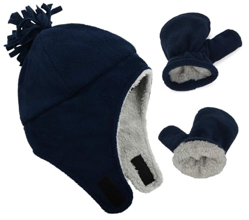 Durio Baby Mütze und Handschuhe Set Junge Wintermütze und Fäustlinge Warmes Gefütterte Fleece Mütze Kappen Ohrenklappe Kleinkind Kinder Mädchen