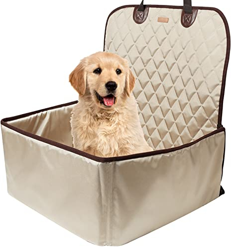 Autositz für Hund, Hunde Autositz, 2in1 Haustier-Autositz mit Befestigungsgurten, Abnehmbarer und Waschbarer Hund Autositzbezug, Schonbezug Hund als Hundedecke,Beige