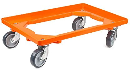 Mega Deal | 2x Proregal Transportroller mit Gummiräder orange | HxBxT 15x60,7x40,7cm | Offen | 2 Lenkrollen & 2 Bremsrollen