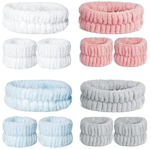 Kettion 12 Stück Spa Gesicht Stirnband Handgelenk Waschbänder Set Gesicht Wasch Armbänder Elastisch Makeup Haarband Schweissband zum Schminken und Waschen Gesicht Frauen Spa Yoga Dusche