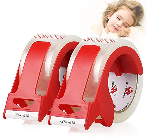 BOMEI PACK Ruban Adhésif Transparent à déroulement silencieux pour Emballage des Colis et des Boîtes d'Expédition, 2 Rouleaux de 66 m x 50 mm avec Dérouleur