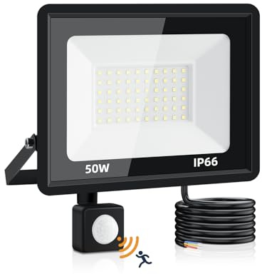 Litglobe LED Strahler mit Bewegungsmelder, 50W 5000LM LED Fluter Flutlichtstrahler,6500K KaltesWeiß Außenstrahler Scheinwerfer,IP66 Wasserdicht LED Aussenstrahler für Garten, Hof, Garage
