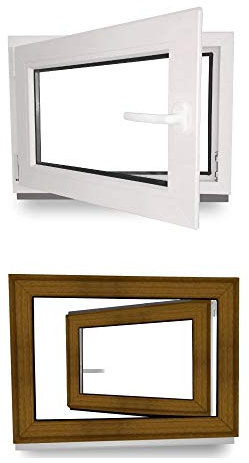 Kellerfenster - Kunststofffenster - Fenster - 3 fach Verglasung - innen Weiß/außen Golden Oak - BxH: 750 mm x 900 mm - DIN Links