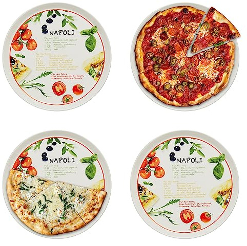 KHG 4er-Set Pizzateller, extra groß mit 30 cm Durchmesser in Napoli Print | perfekt für Gastro und Zuhause, hochwertiges Porzellan, spülmaschinengeeignet & perfekt Stapelbar, vielseitig einsetzbar