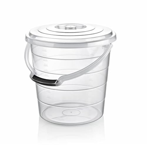 Eimer mit Deckel & Tragebügel, Haushaltseimer, Lebensmittelecht, Transparent, aus PP-Kunststoff, Aufbewahrungsbehälter mit Skalierung für Liter (10L)