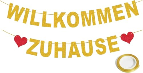 Koliphy Willkommen Zuhause Girlande, Golden Willkommen Zuhause Deko Banner Familie Partei Welcome Home Banner für Familie Rückkehr Familienfeiern