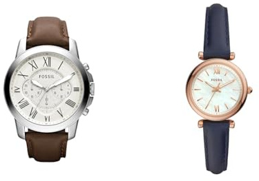 Fossil Grant Uhr für Herren, Quarz-Chronographenwerk & Damenuhr Carlie, Quarzwerk, 28mm Rose Gold Edelstahlgehäuse mit einem Lederarmband, ES4502