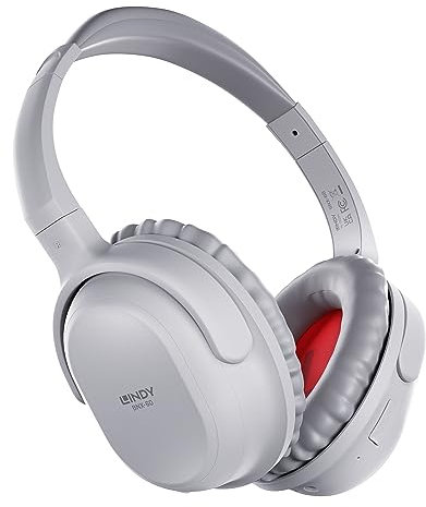 LINDY BNX-60 Wireless Active Noise Cancelling (ANC) Headphones, aptX - comfort, lightweight – built-in mic for hands-free calls – Cool Grey