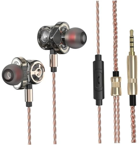 Uonlytech Treiber-Einheit In-Ear-kopfhörer Mit Mikrofon Stereo Sports Headset Kraftvoller Bass Vergoldeter Klinkenstecker Robustes Geflochtenes Metallkabel Kompatibel Für Musik Und Spiele