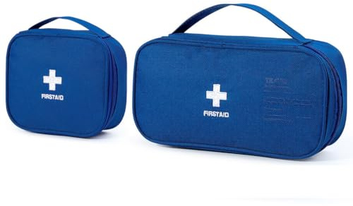 AdOvz Kit di pronto soccorso a strati, 2 pezzi, kit medico di primo soccorso per auto, casa, ufficio, viaggi, campeggio, sport, kit di sopravvivenza essenziale per attività all'aperto da viaggio (blu)