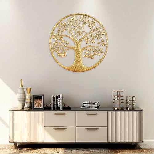 JYHCD Blume des Lebens wanddeko Gold Baum Wanddekoration Metall Baum des Lebens Deko Wohnzimmer Wandbehang Heimdekoration Wandkunst für Balkon, Terrasse, Schlafzimmer, Garten, Büro,40cm/15.7in