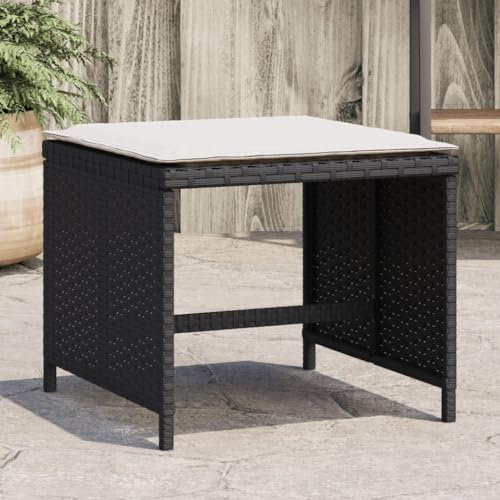 Gecheer 4 STK. Gartenhocker, Sitzhocker, Fußhocker, Gartenmöbel, Hocker, Kissen, Schwarz 40x40x35 cm Poly Rattan