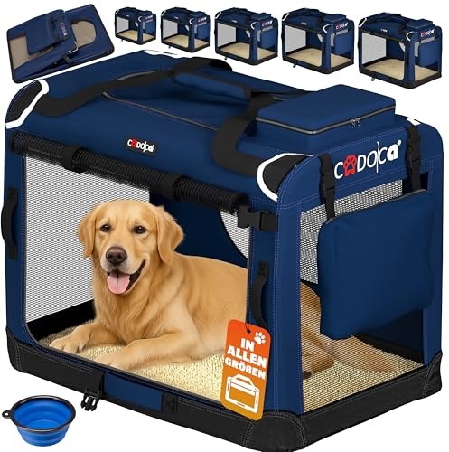 CADOCA® Hundebox faltbar Transportbox XXXL 101x70x70cm robust atmungsaktiv Transporttasche Auto Rückbank Haustiertransportbox Hundetragetasche Navyblau