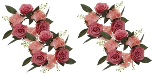 Alipis 4 Stück künstliche Leuchtergirlande Seidenblumen für Wohnkultur Frühlings-Sommer-Kränze für die Haustür künstliche Rose künstliche blüten Kerzenkranz Blumenkerzenringe Stoff Rosa