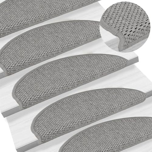 Rantry Selbstklebende Teppiche für Treppen, Sisal-Look, 15 Stück, 65 x 21 x 4 cm, Silber, Innenmöbel für Wohnzimmer, Büro, Schlafzimmer