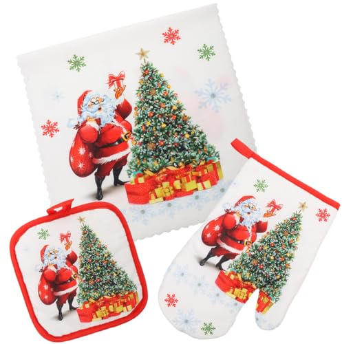 Amosfun Ofenhandschuhe Mit Weihnachtsthemen HitzebestäNdige Backhandschuhe Und Wiederverwendbare KüChentüCher FüR WeihnachtsbäCkerei Waschbare Topfunterlage Und Multifunktions-KüChenhandschuh