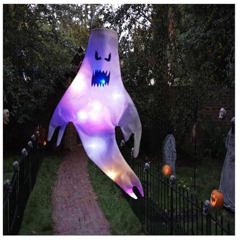 pyssel dekoration Stort LED Halloween Utomhusljus Hängande Spöke Halloween Party Dress Up Glödande Spöklik Lampa Skräckrekvisita Hem Bar Dekoration Halloween(42cm B)