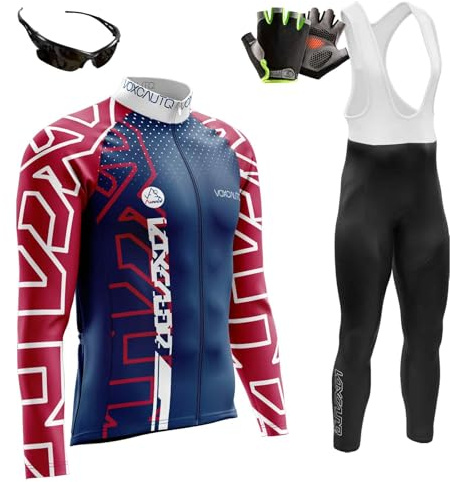 Herren Langarm Fahrrad Trikot Set,Rennrad Trikot Herren Set,Langärmliges Fahrradtrikot Hose + Halbfinger Fahrradhandschuhe... (2,XL)