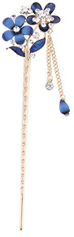 Chinese Hair Chopsticks Crystal Rhinestone Flower Hair Stick Pins Blue