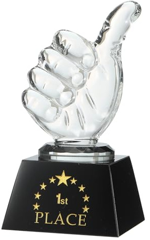 sourcing map Trophée en verre de cristal Thumbs Up, trophée gagnant avec boîte pour décoration de table de bureau presse-papier
