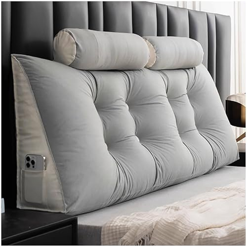 ZTGL Lang Keilkissen Rückenlehne Kissen Großes Rückenkissen Wandkissen Lesekissen mit Nackenstüzkissen Lendenkissen für Bett Kopfteil Gepolstert mit Waschbar Bezug,Light Gray,180cm (2 Pillows)