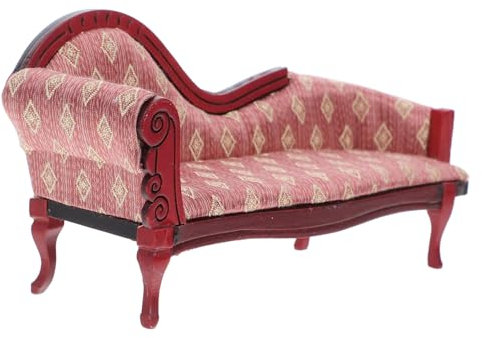 VILLCASE Puppenhaus Holzsofa Miniatur Vintage Sofa Mini Loveseat Modell Puppenhaus Möbel Requisite Künstliche Szene Dekoration