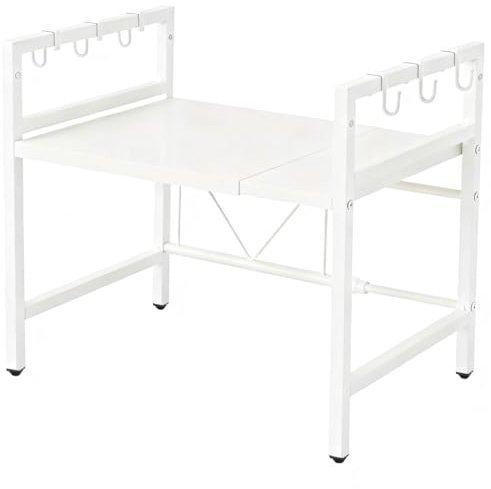 Homullel Expandable Microwave Oven Shelf Unit, Kitchen Countertop Microwave Stand with Shelves, Adjustable Kitchen Counter Rack Small Storage Shelving Unit, Desktop Printer Stand (White, 1-Tier)