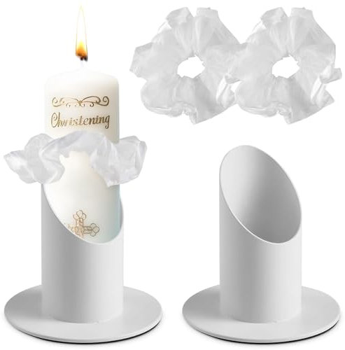 Kerzenständer Kommunionkerze, 2 Stück tropfschutz kommunionkerze Metall Kerzenständer Weiß Stabkerzenhalter Taufkerzenständer ø 40 mm Taufkerzenständer für Taufe, Kommunion Festlichkeiten Weiß