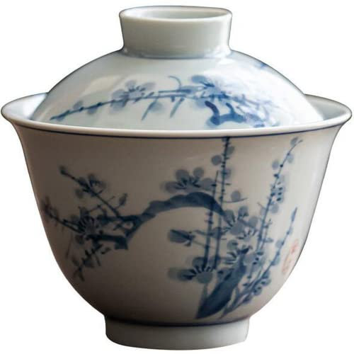 XDAWQP Cuenco de té Gaiwan de Porcelana Blanca y Azul Pintada a Mano Antigua de 160 ml, Juego de té de Kung fu, sopera