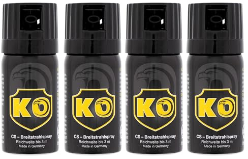 4 Stück KO Security CS-Spray 40 ml – Breitstrahl Personenabwehrspray mit BKA-Zulassung - modernes Design - kompakt und diskret