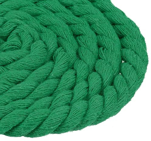 QUARKZMAN Flätat bomullsrep, 8 mm x 11 yards naturlig bomull 3 flätade trådar Macrame-rep bomullssnöre för hängande hängen gör-det-själv dekorativa projekt (grön)
